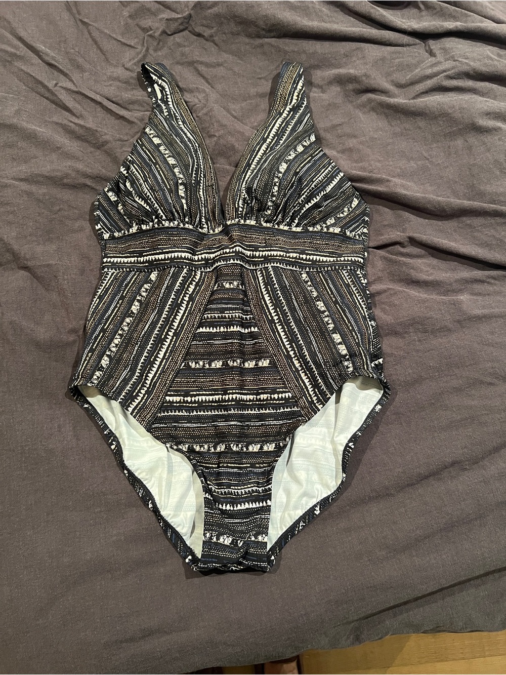 Miraclesuit Black and Cream V-Neck One-Piece Swimsuit